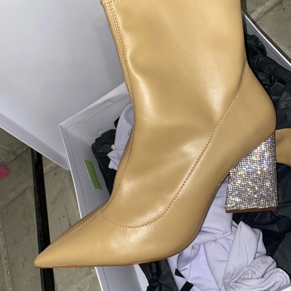 Schultz Caramel Midcalf Boots Crystal Bling Dimensional Heel Brand new. Size 11 - Picture 3 of 6